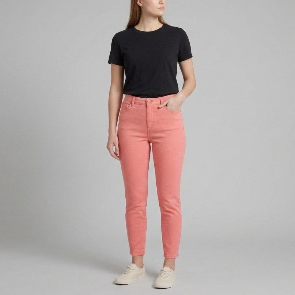 Talbots Womens Jegging Crop Jeans 10 Coral Pink High Rise Stretch Denim Salmon